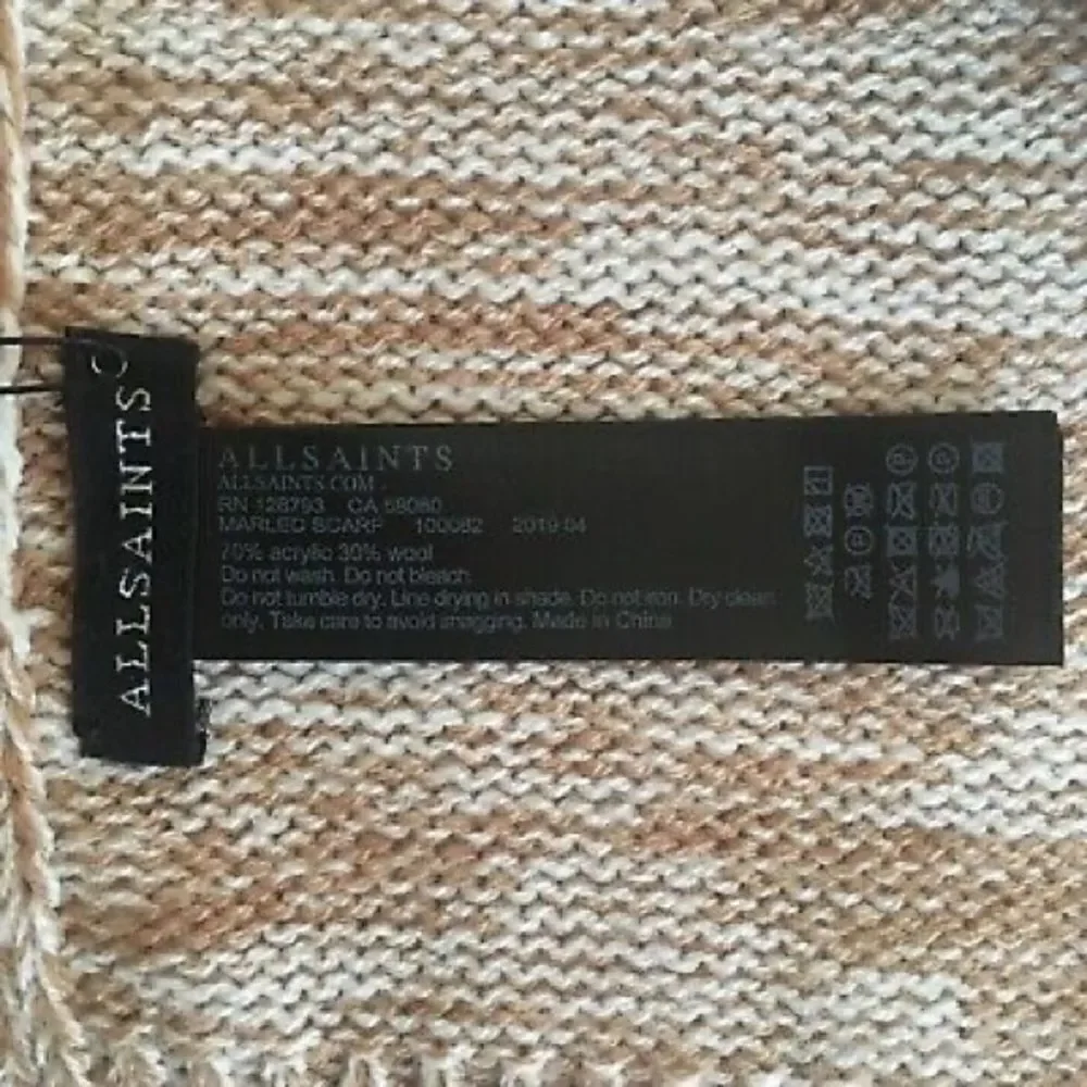 All Saints Marled Ribbed Almond Brown Scarf Wool NWT